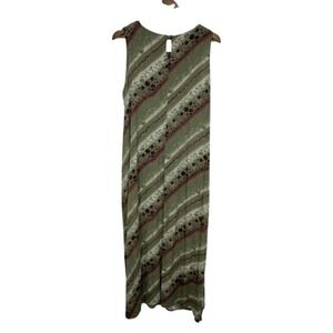 Vintage Kathie Lee Grunge Maxi Dress Green Floral Stripe Sleeveless Rayon Medium